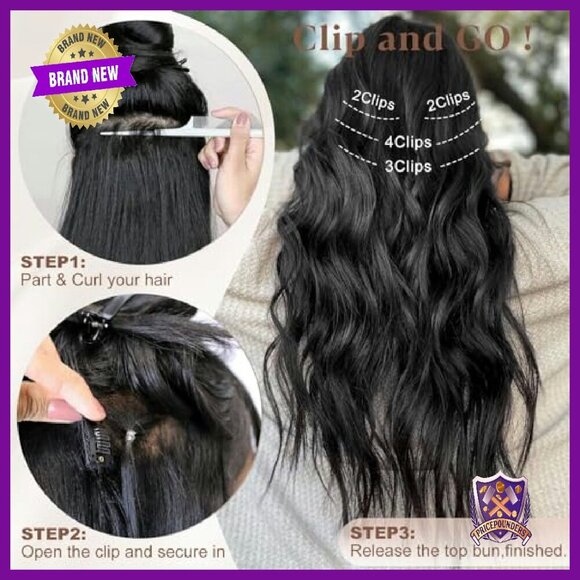 24 Inch Clip-In Synthetic Hair Extensions 4PCS Thick Wavy Wefts